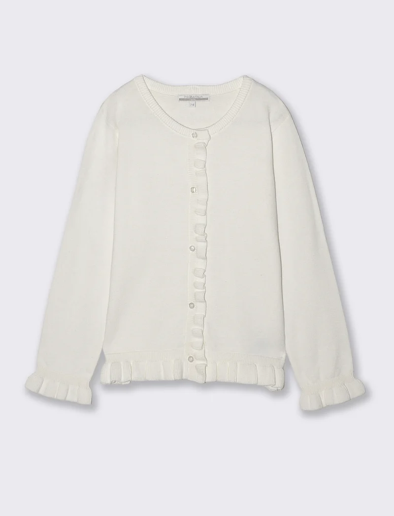 Cardigan da bambina con rouches e slim fit - Bianco latte