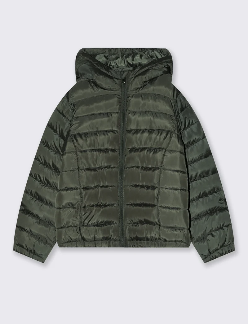 Giubbotto imbottito con cappuccio e tasche - Verde militare