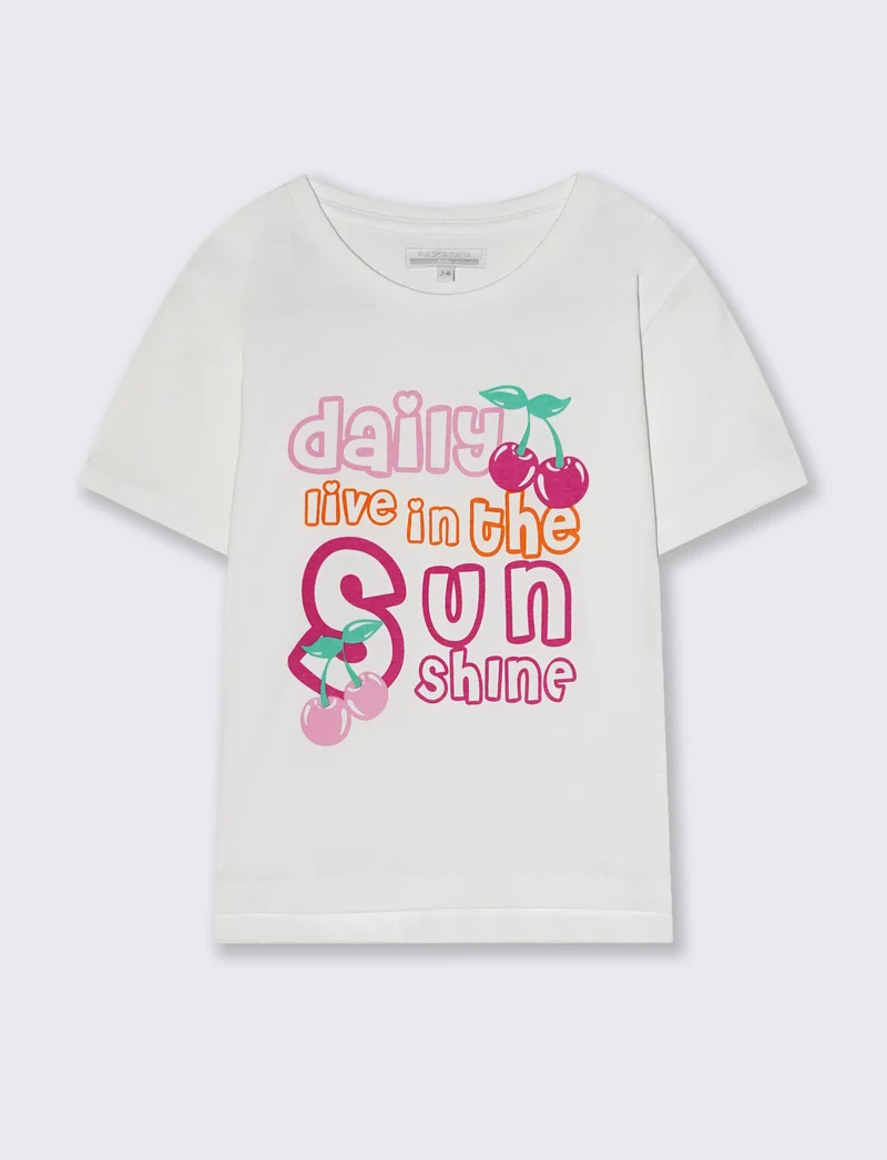 T-shirt bambina con stampa e spacchetti - Bianco
