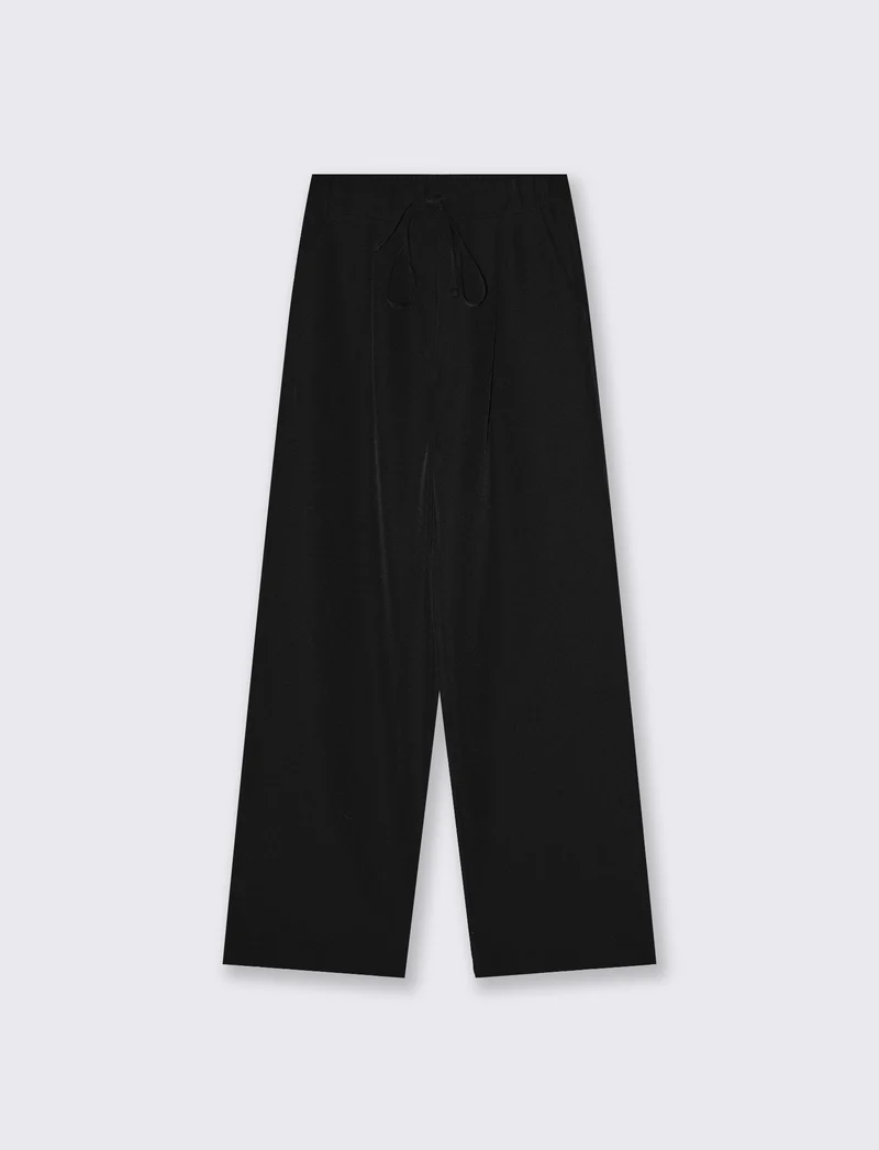 Pantalone largo con coulisse in vita - Nero