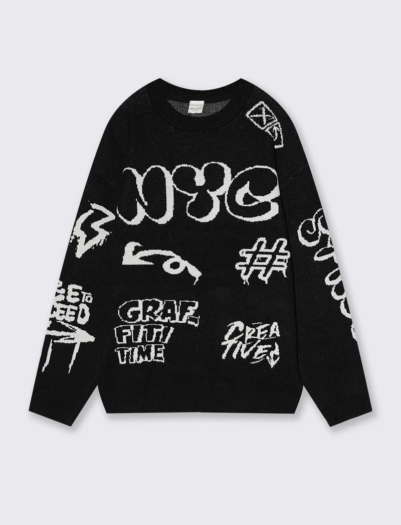 Maglione oversize con design jacquard - Nero