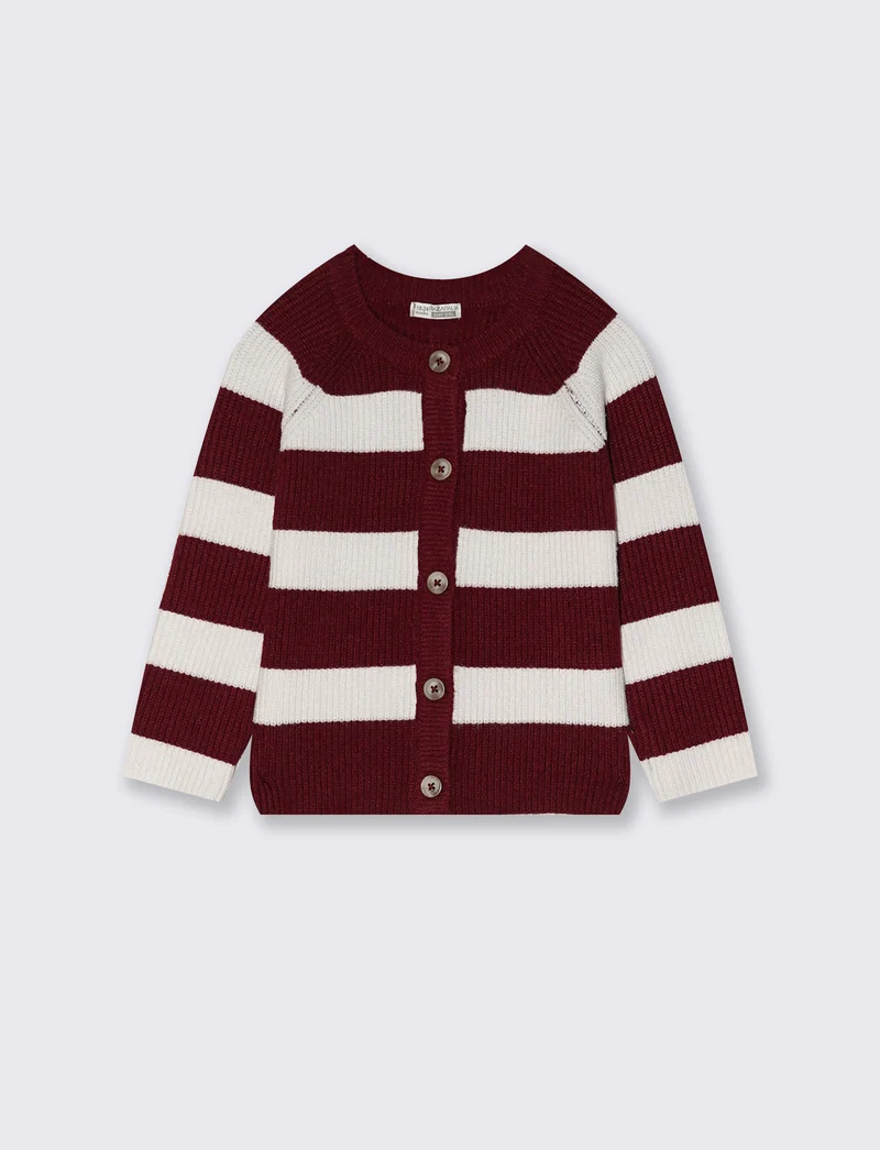 Cardigan girocollo rigato per bambina - Bordeaux