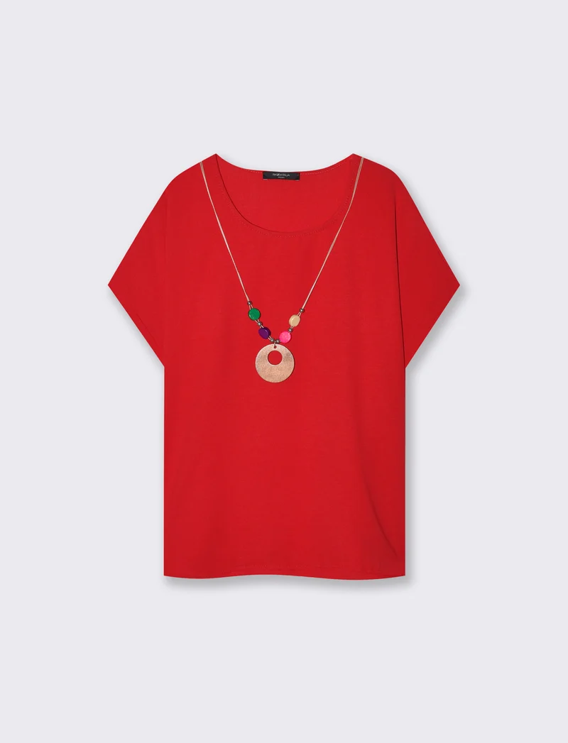 Blusa T con manica e scollo rotondo - Rosso