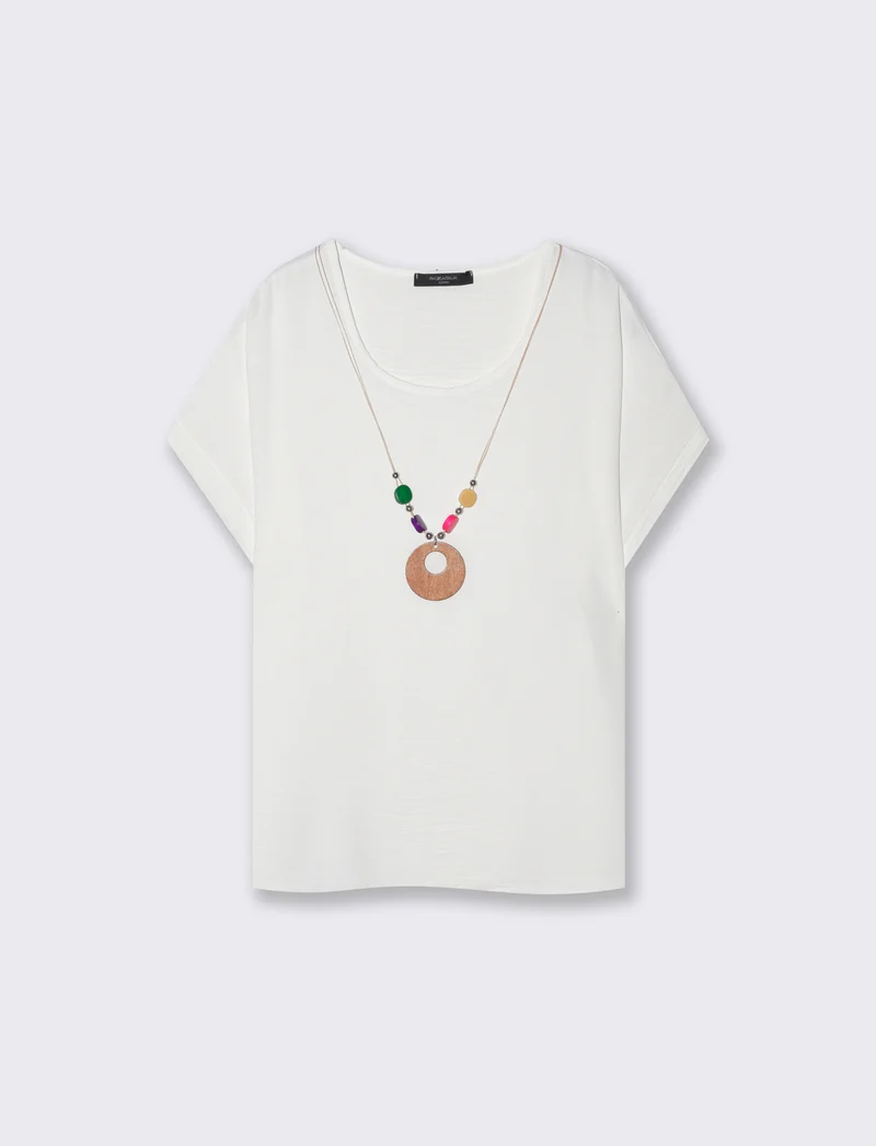 Blusa T con manica e scollo rotondo - Bianco