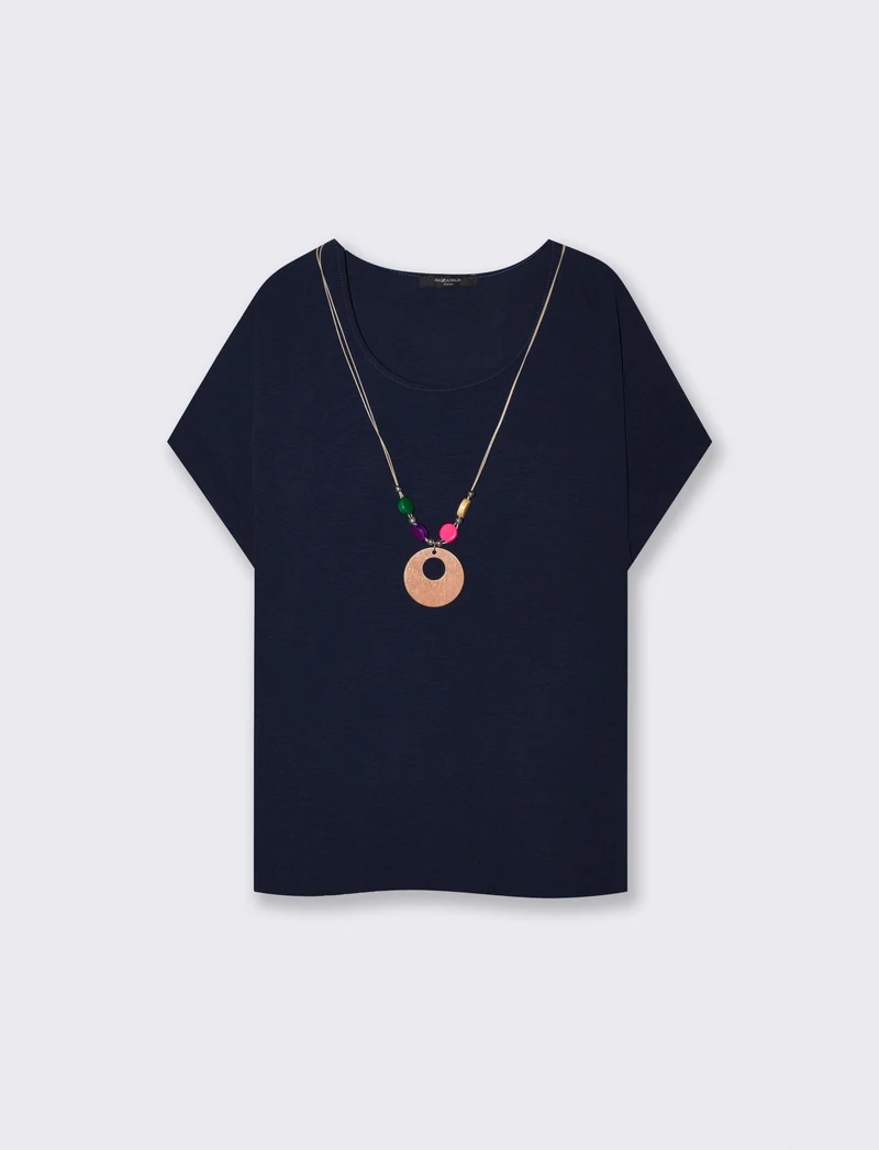 Blusa T con manica e scollo rotondo - Blu