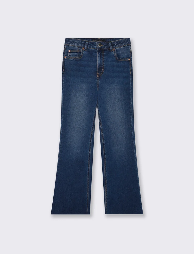 Jeans cropped flare a vita alta cinque tasche - DENIM SCURO