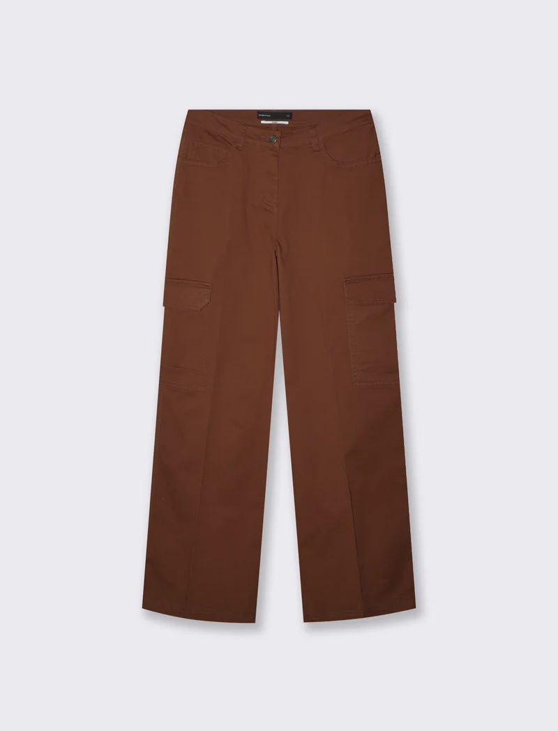 Cargo straight leg high waist con tasche - Marrone cioccolato