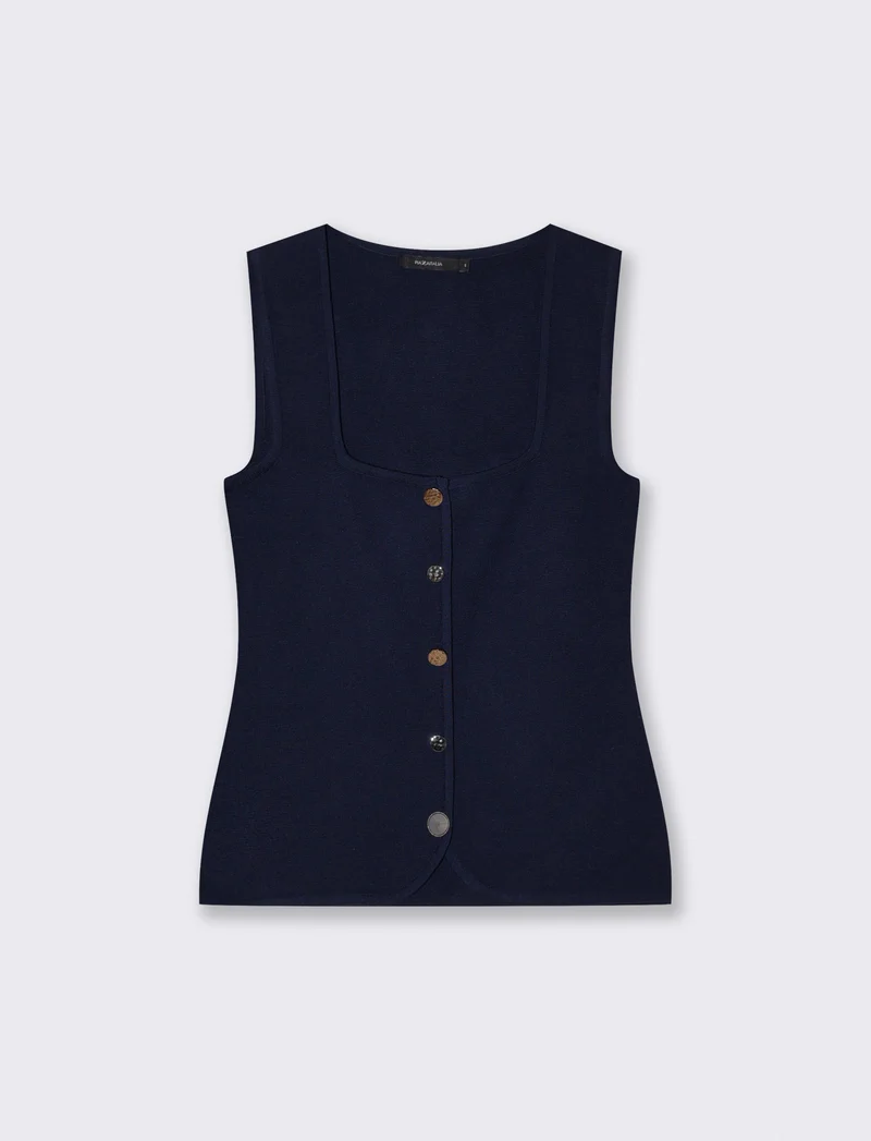 Top scollo quadrato con 5 bottoni - Blu