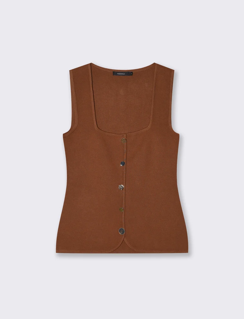 Top scollo quadrato con 5 bottoni - Marrone tabacco