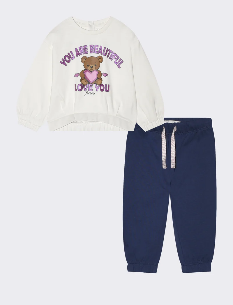 Completo felpa e pantaloni in cotone - Bianco latte