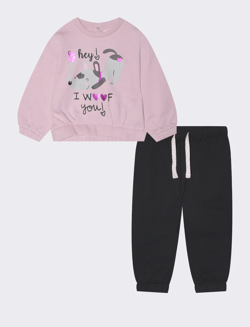 Completo felpa e pantaloni in cotone - Rosa polvere