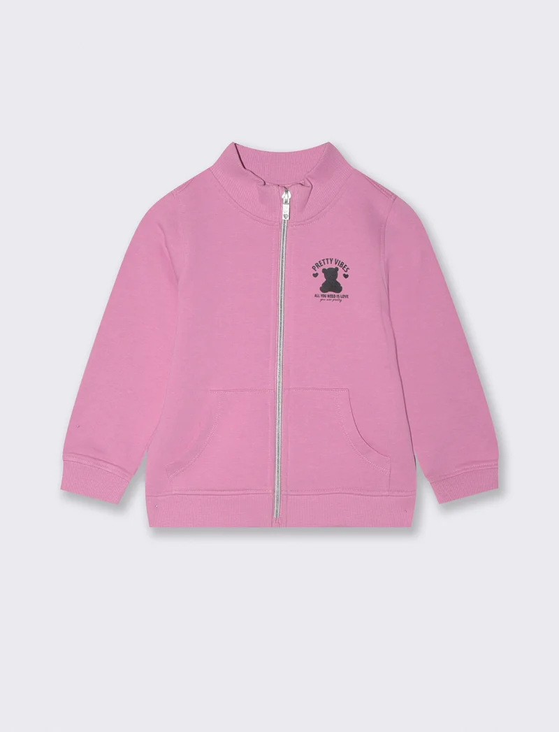 Felpa con zip e collo alto in cotone - Rosa candy