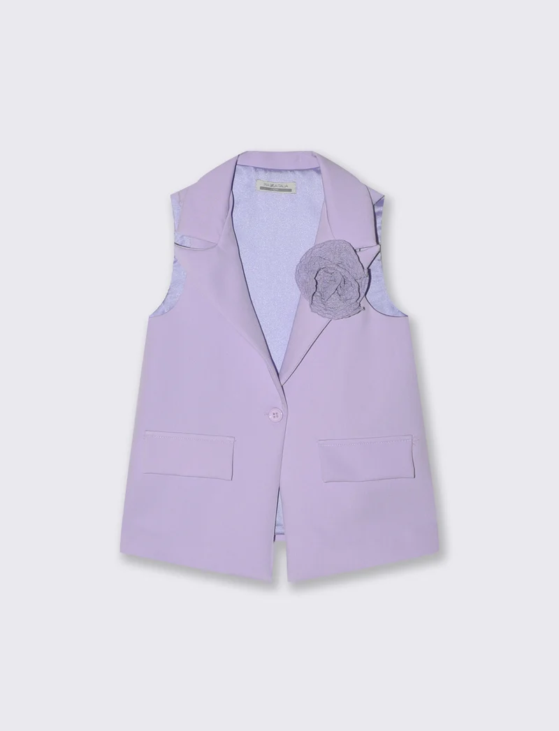 Gilet estivo con fiore applicato e tasche - Viola glicine