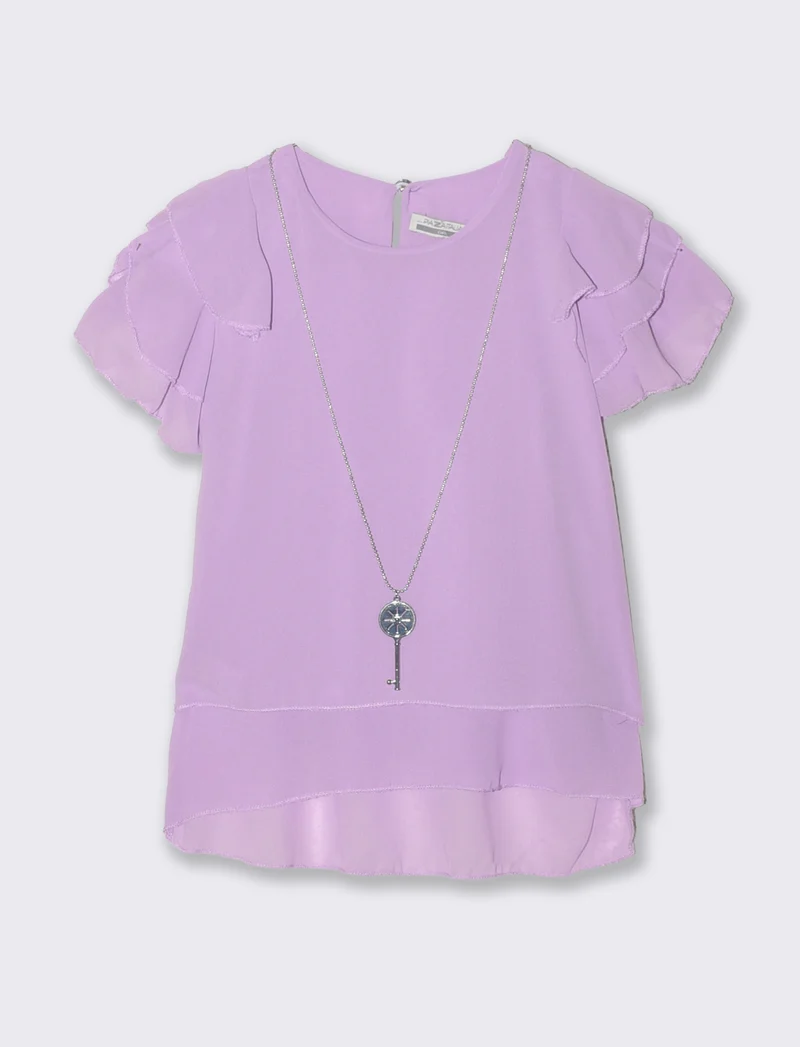 Blusa leggera estiva da bambina con rouches - Lilla