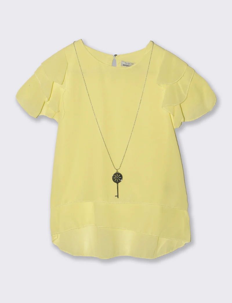 Blusa leggera estiva da bambina con rouches - Giallo