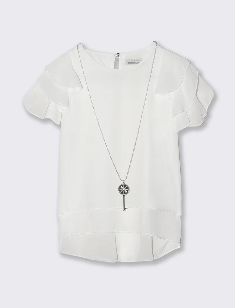 Blusa leggera estiva da bambina con rouches - Bianco