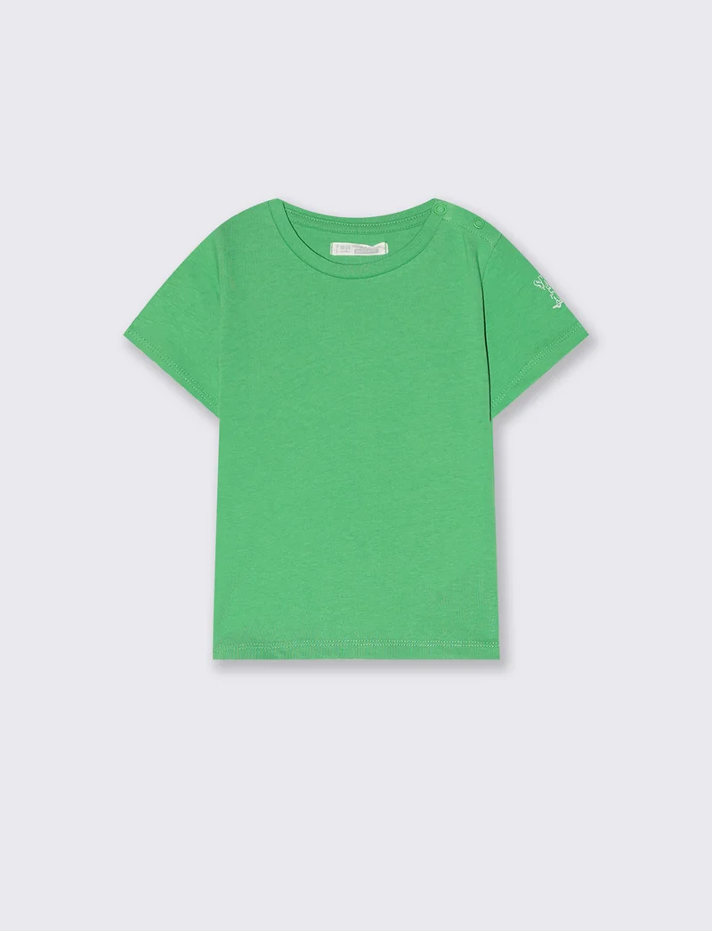 T-shirt mezza manica in cotone tinta unita - Verde prato