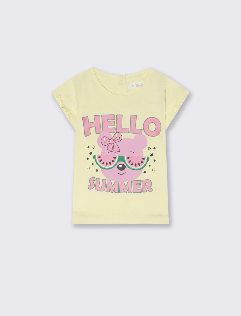 T-shirt in jersey con rouches e stampa - Giallo