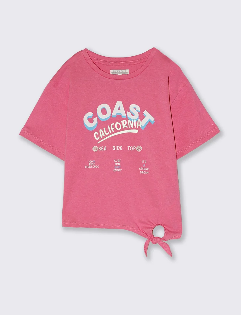 T-shirt da bambina con nodo sul davanti - Rosa big bubble