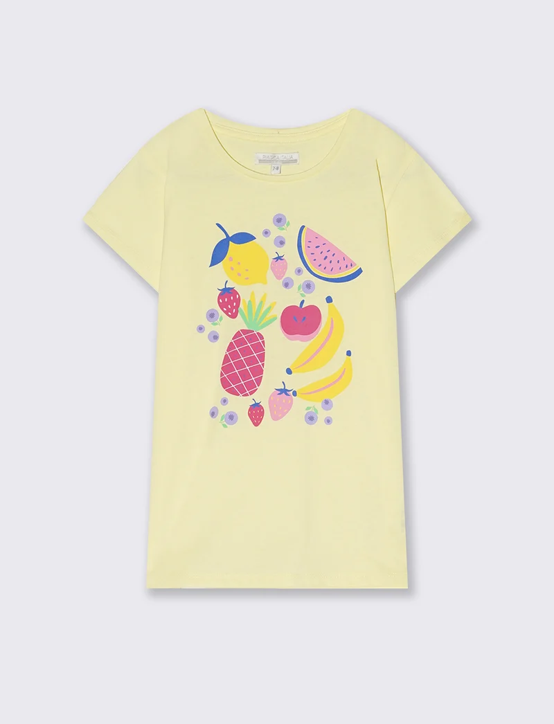 T-shirt estiva bambina con stampa lucida - Giallo