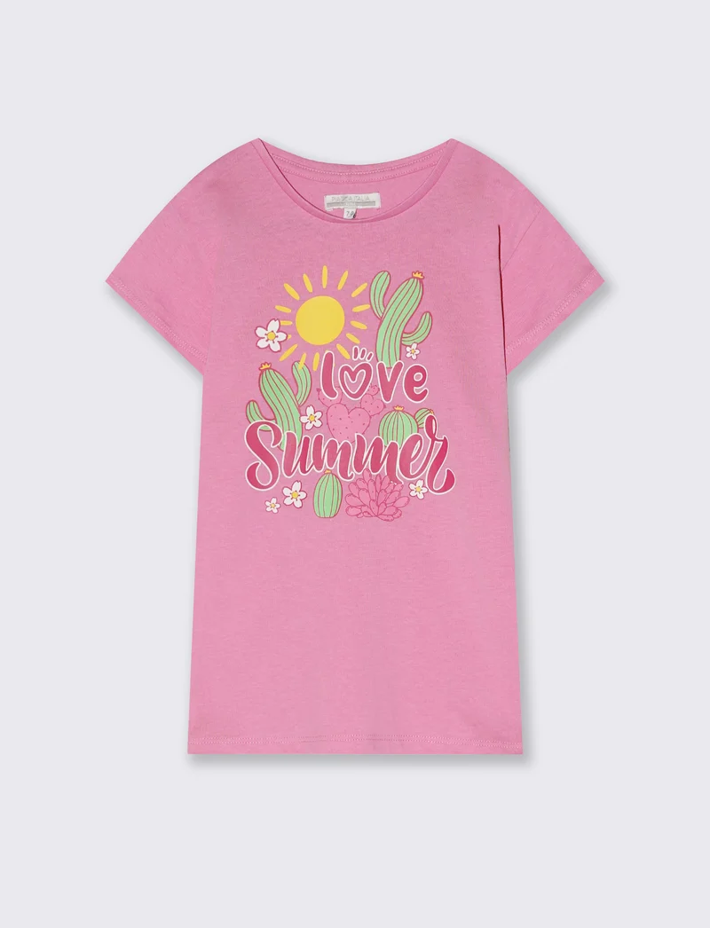 T-shirt estiva bambina con stampa lucida - Rosa