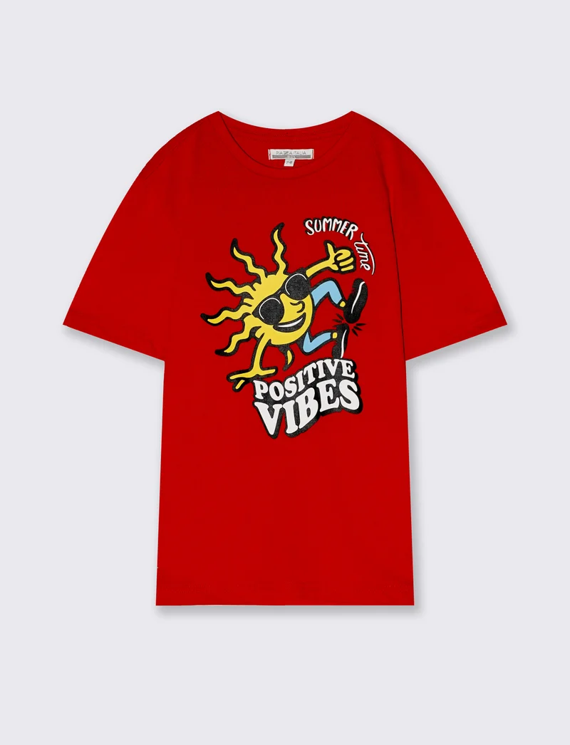 T-shirt mezza manica con stampa colorata - Rosso