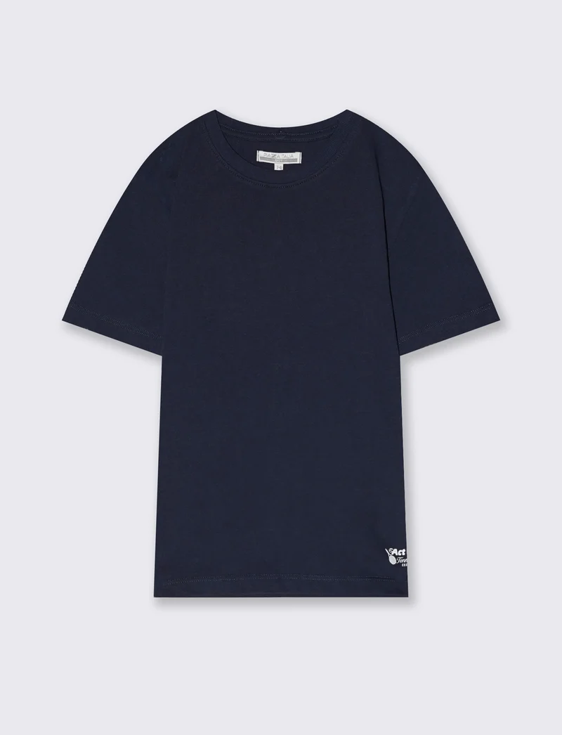 T-shirt mezza manica tinta unita con stampa - Blu