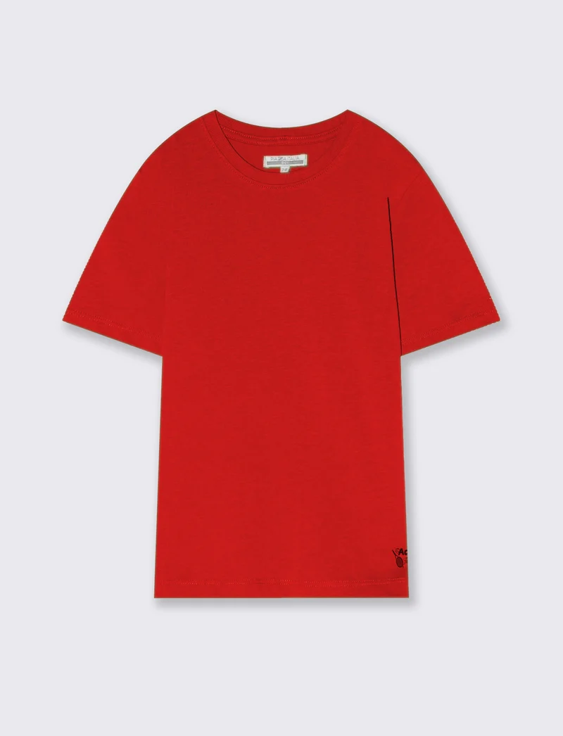 T-shirt mezza manica tinta unita con stampa - Rosso