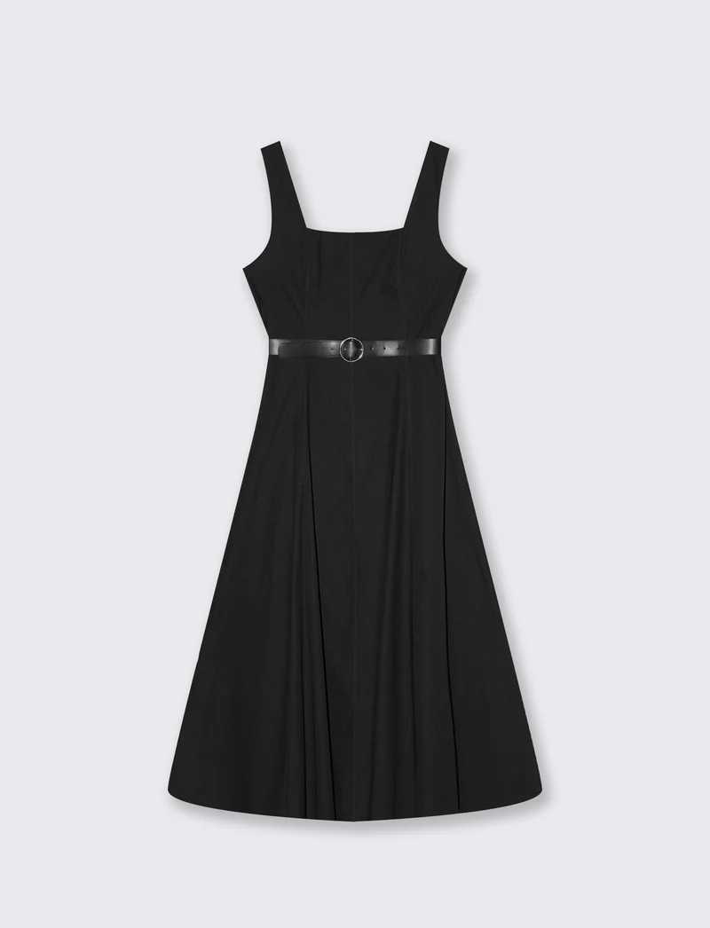 Abito Midi con Cintura in Vita - Nero
