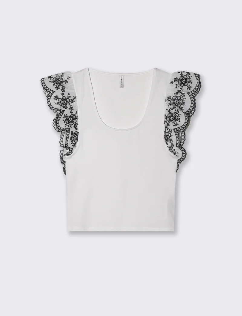 T-shirt con maniche in pizzo sangallo - Bianco