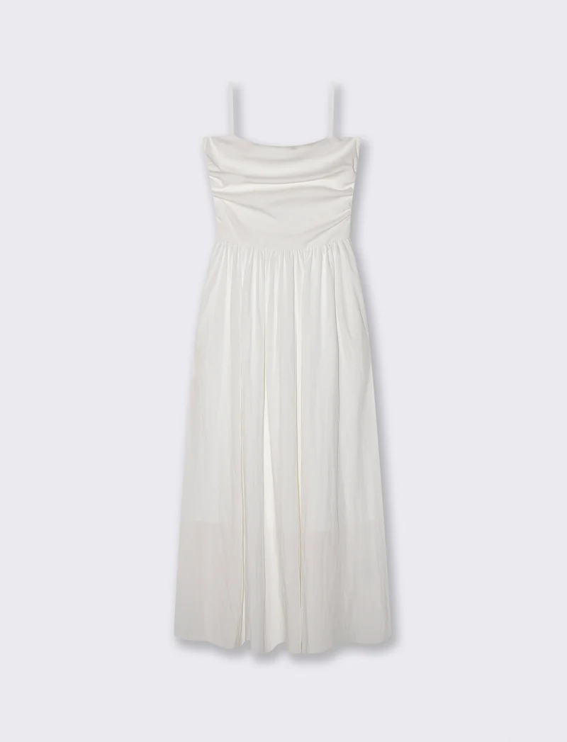 Vestito lungo con corpetto a costine e tasche - Bianco
