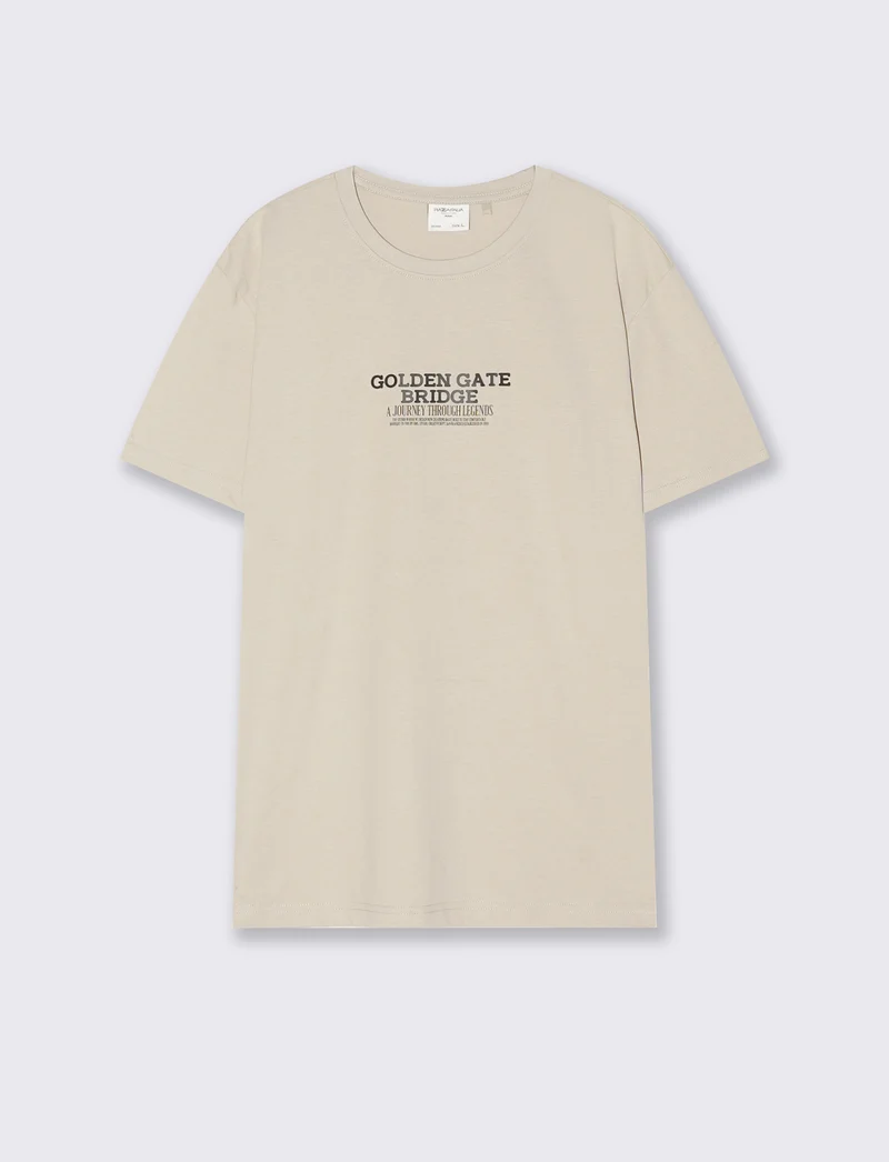 T-shirt cotone con stampa a rilievo - Beige