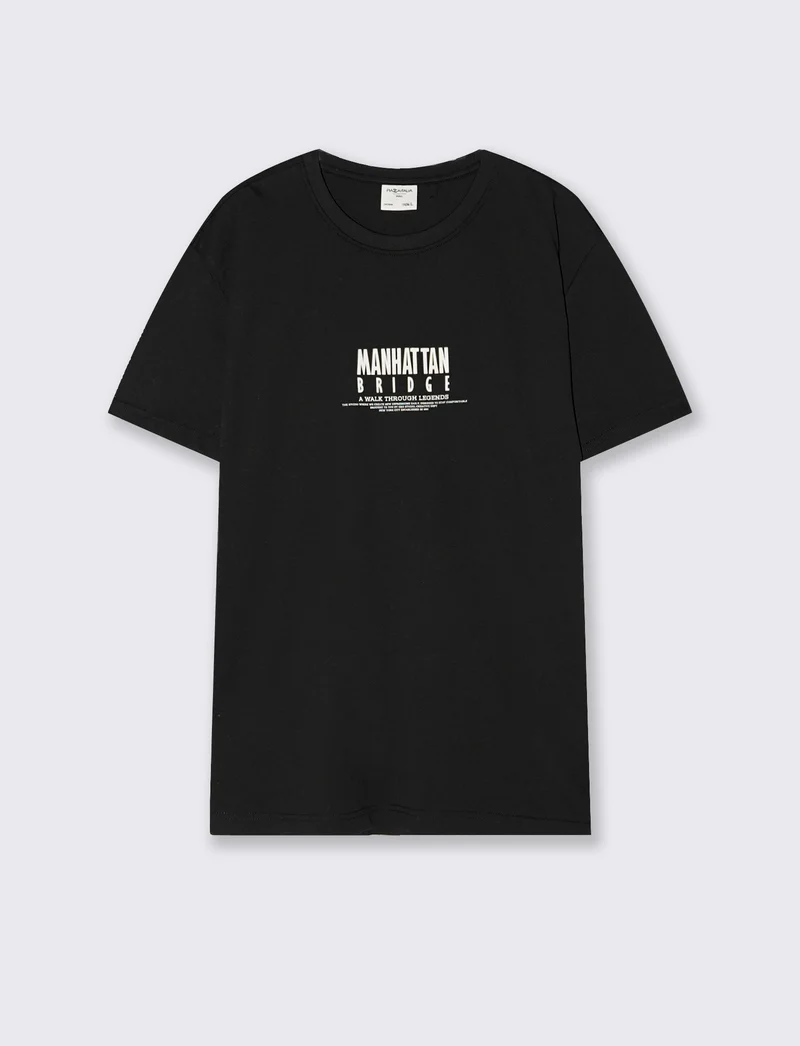 T-shirt cotone con stampa a rilievo - Nero