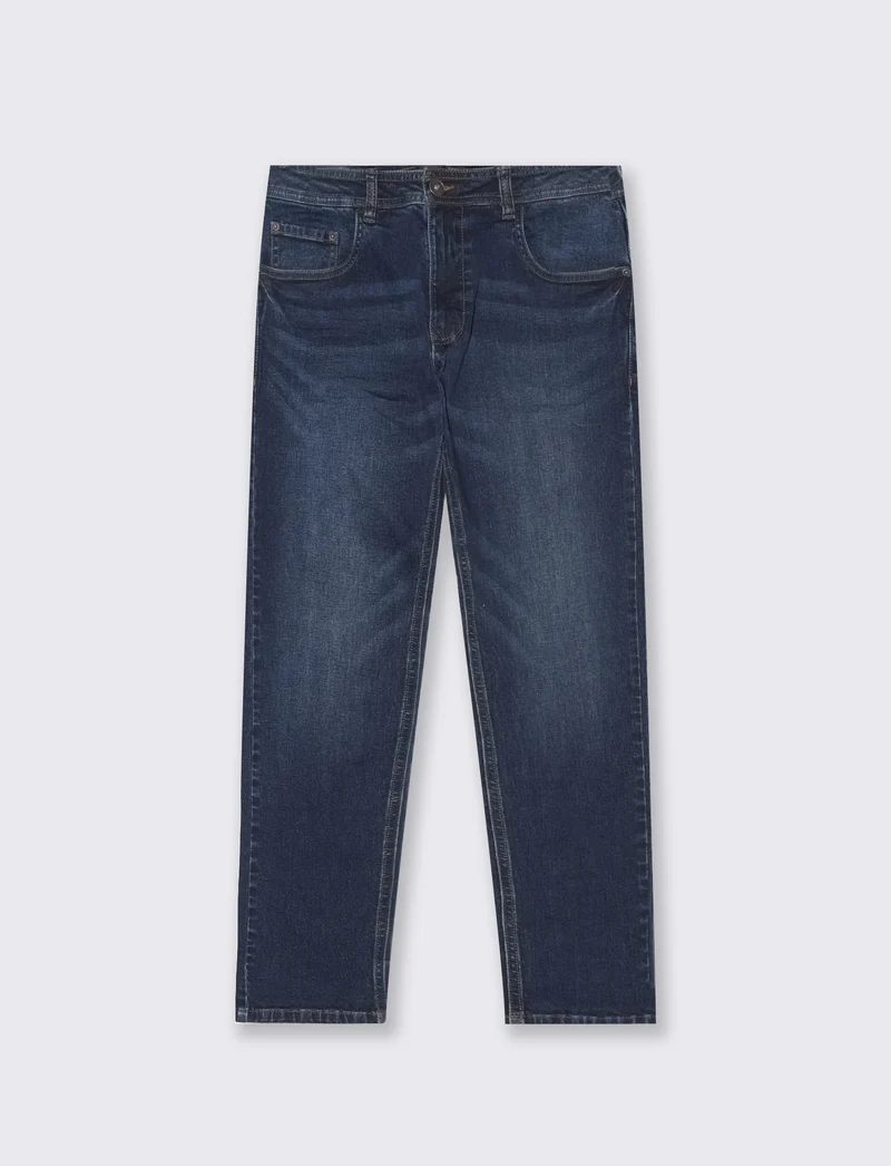 Jeans Slim Fit Blu Scuro Effetto Slavato - DENIM SCURO
