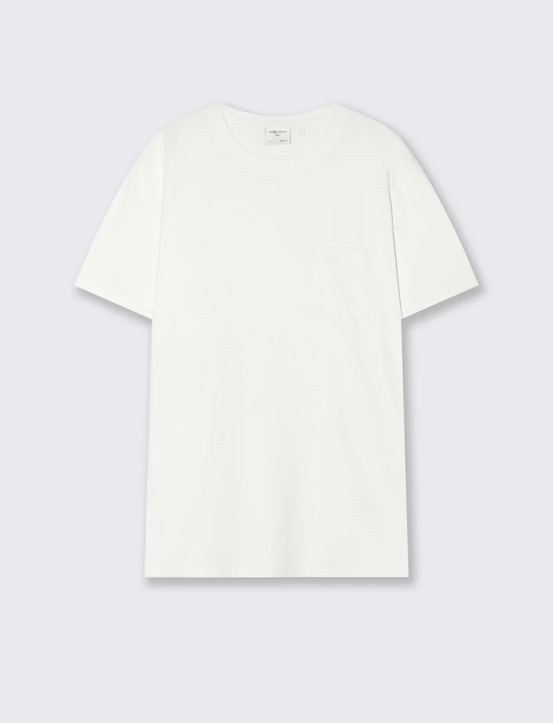 T-shirt basic girocollo con tasca - Bianco
