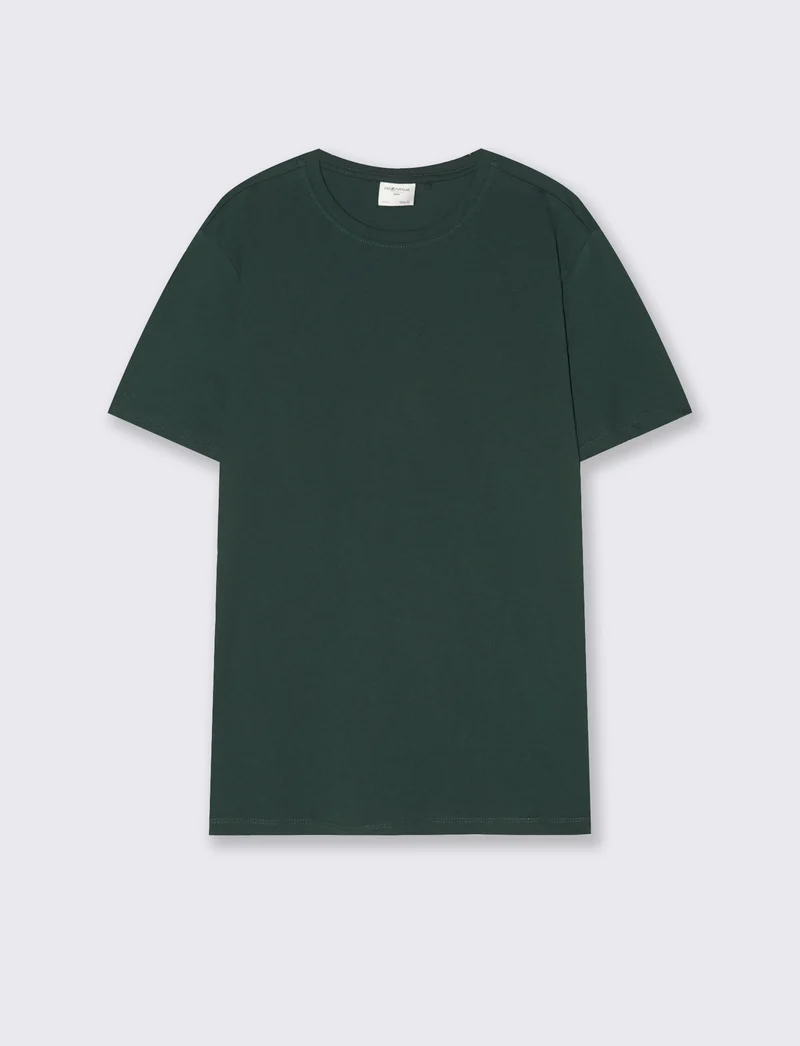 T-shirt girocollo in cotone regular fit - Verde scuro