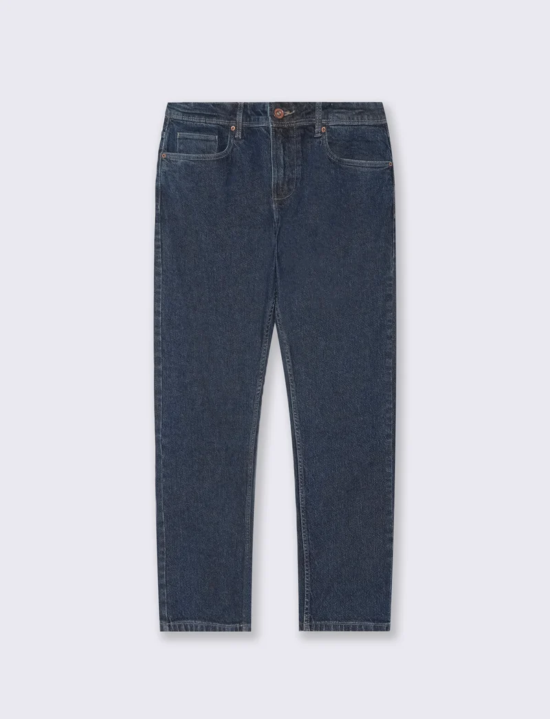 Jeans Regular Fit Blu Scuro Effetto Slavato - DENIM SCURO