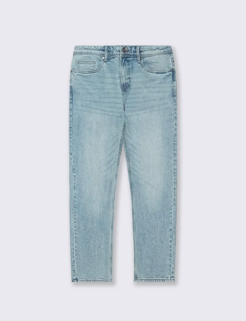 Jeans Regular Fit Blu Chiaro Effetto Slavato - Denim