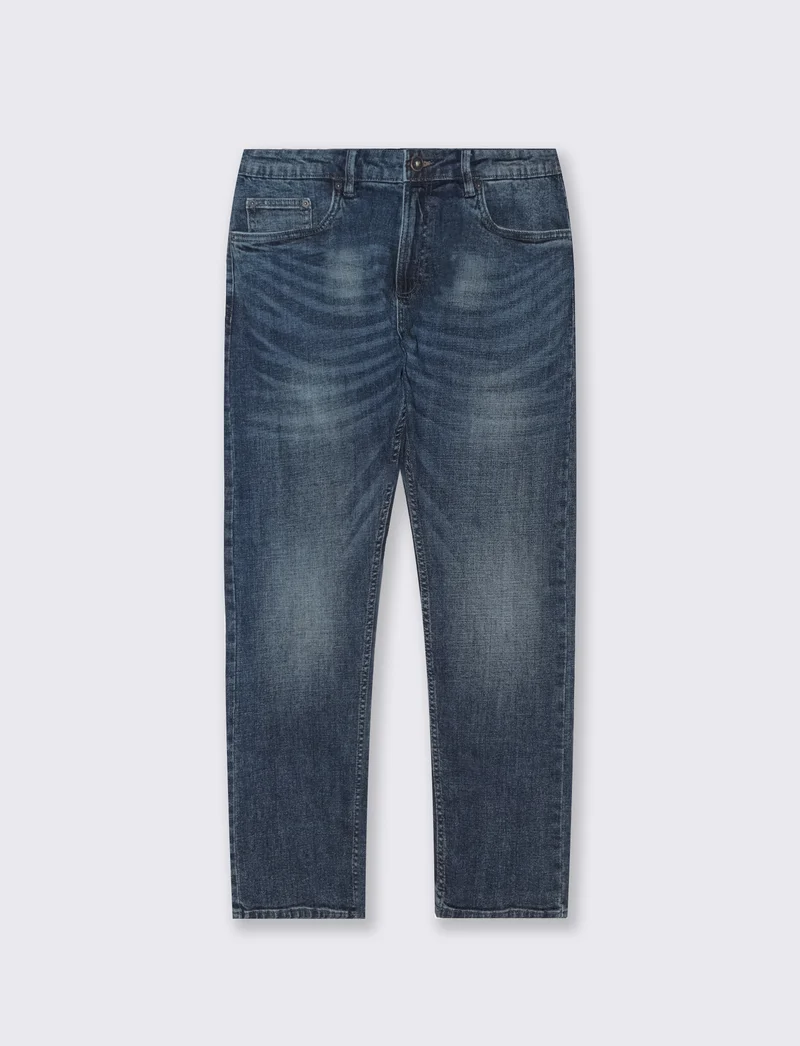 Jeans regular fit blu scuro effetto slavato - DENIM SCURO