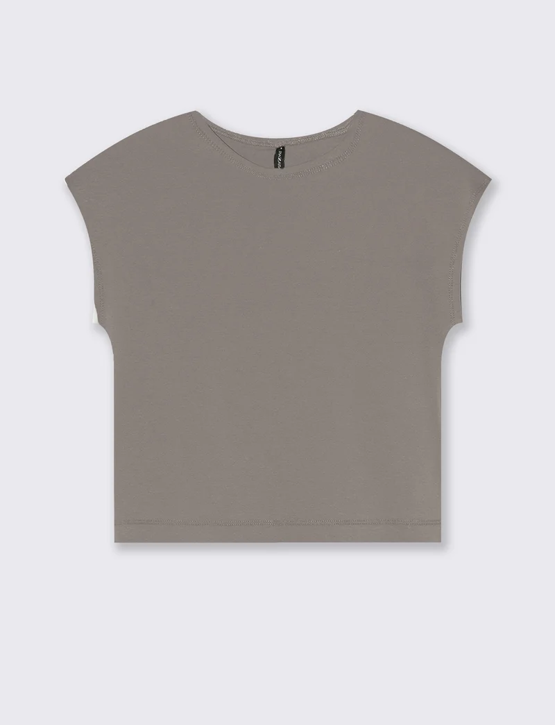 T-Shirt Cropped e Basica in Cotone - Grigio