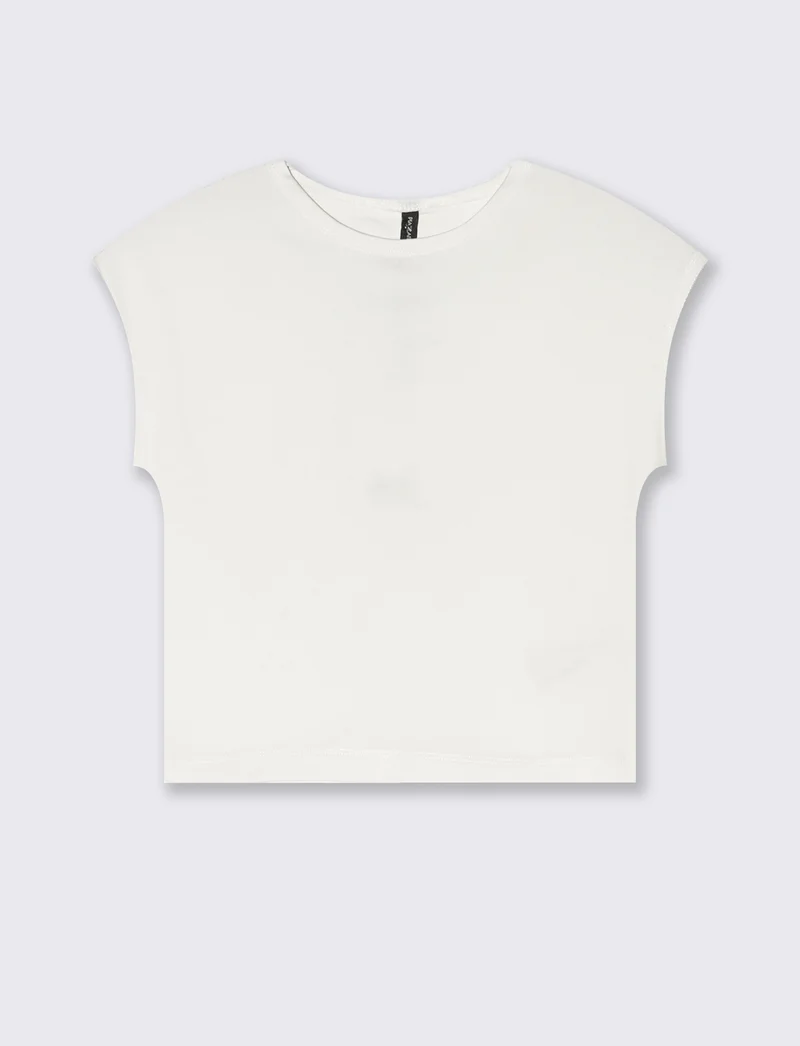 T-Shirt Cropped e Basica in Cotone - Bianco latte
