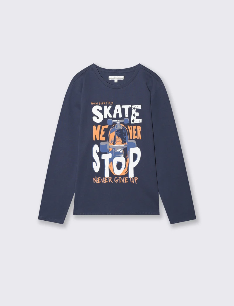 Felpa Basic con Cappuccio e Stampa - Blu