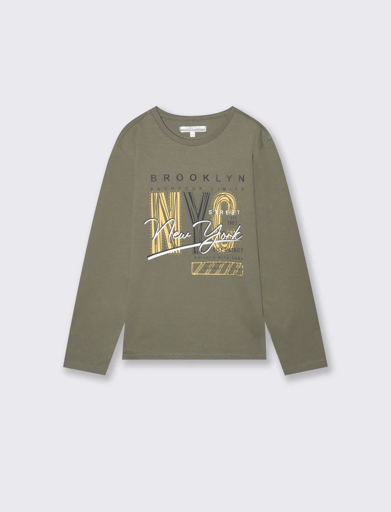Felpa Basic con Cappuccio e Stampa - Verde militare