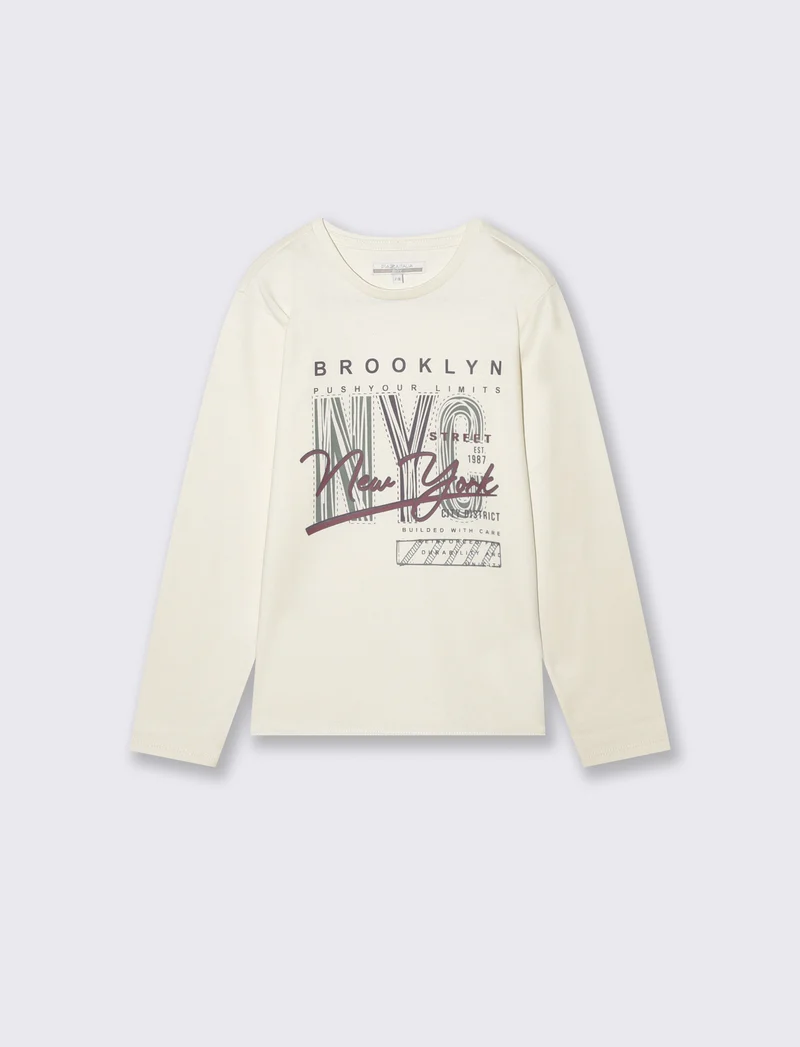 Felpa Basic con Cappuccio e Stampa - Bianco latte