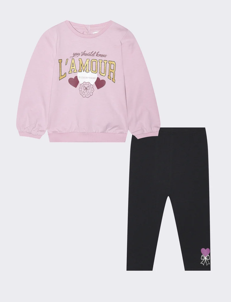 Completo maglia e leggins in jersey cotone - Rosa polvere