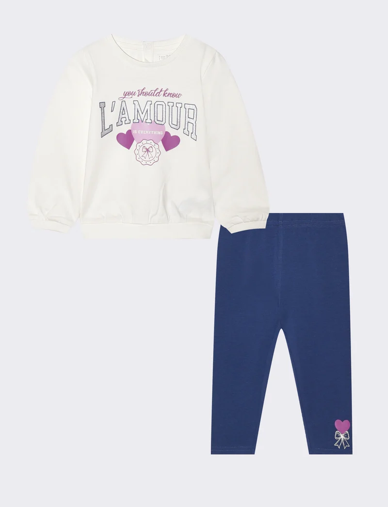 Completo maglia e leggins in jersey cotone - Bianco latte
