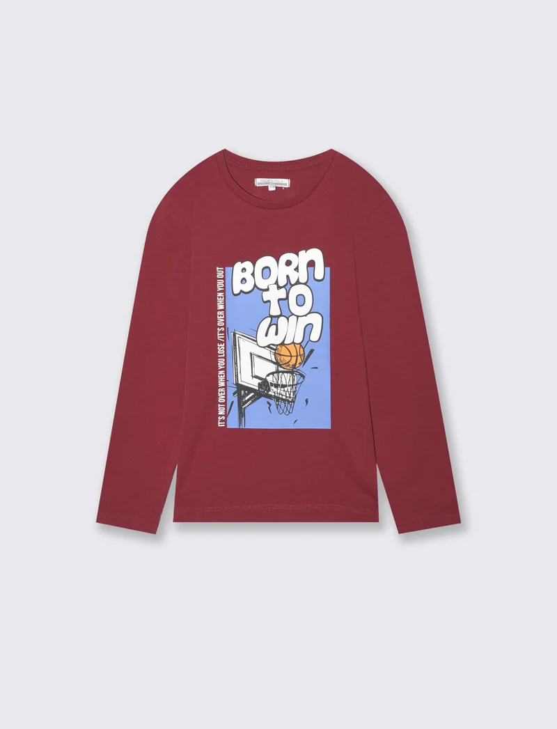 T-shirt maniche lunghe in cotone street - Bordeaux
