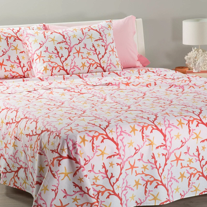 Completo Lenzuola Copriletto coral Moderno in Cotone