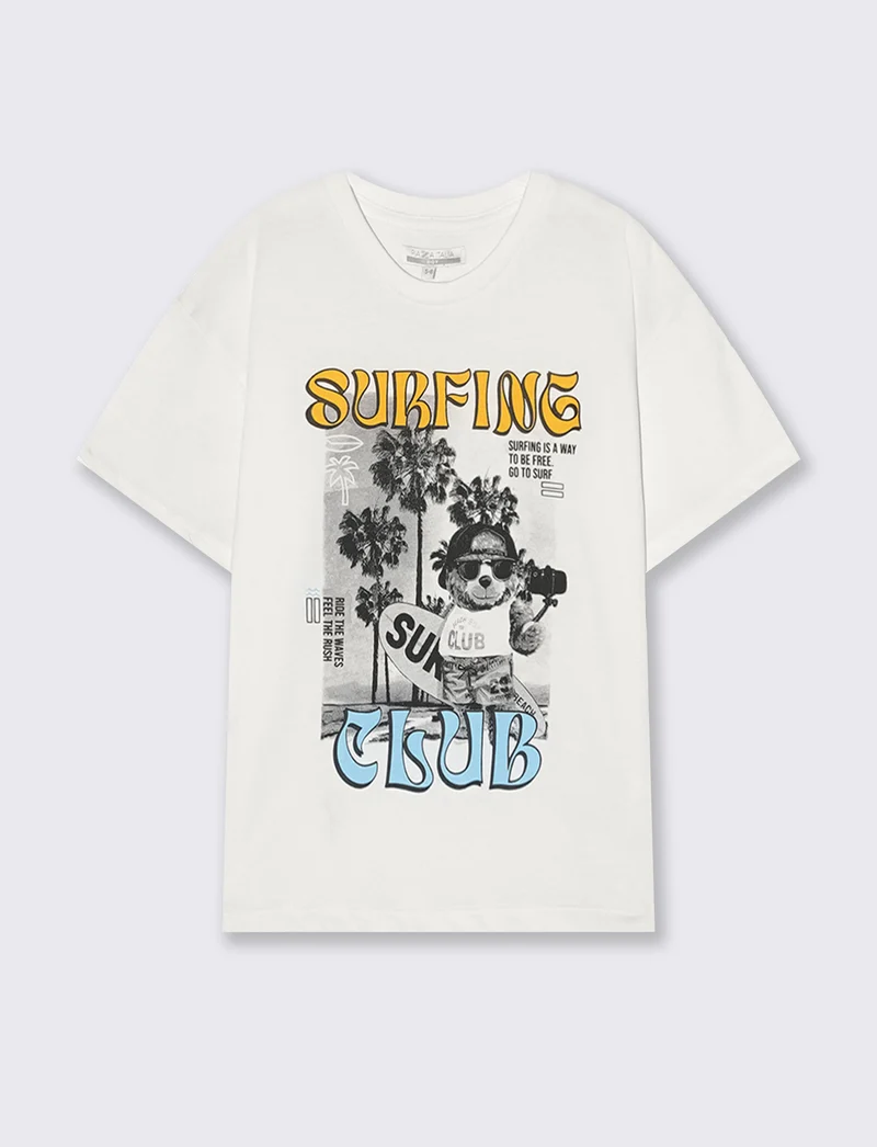 T-shirt surfing club mezza manica over - Bianco