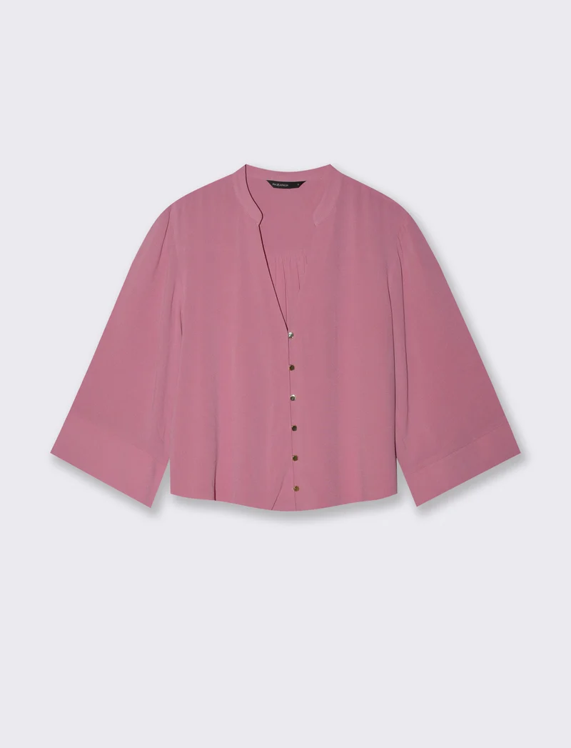 Camicia scollo a V con collo coreano - Rosa